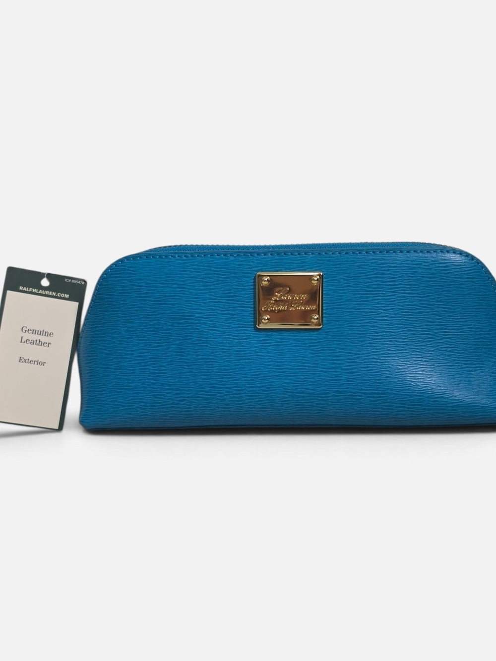 Lauren Ralph Lauren Genuine Leather Blue Cosmetic Bag Makeup Pouch NWT